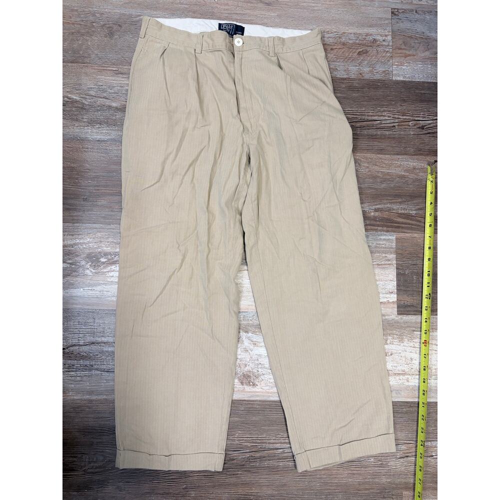 Polo Ralph Lauren VINTAGE pleated chino trouser mens pants in a khaki SZ 32 x26